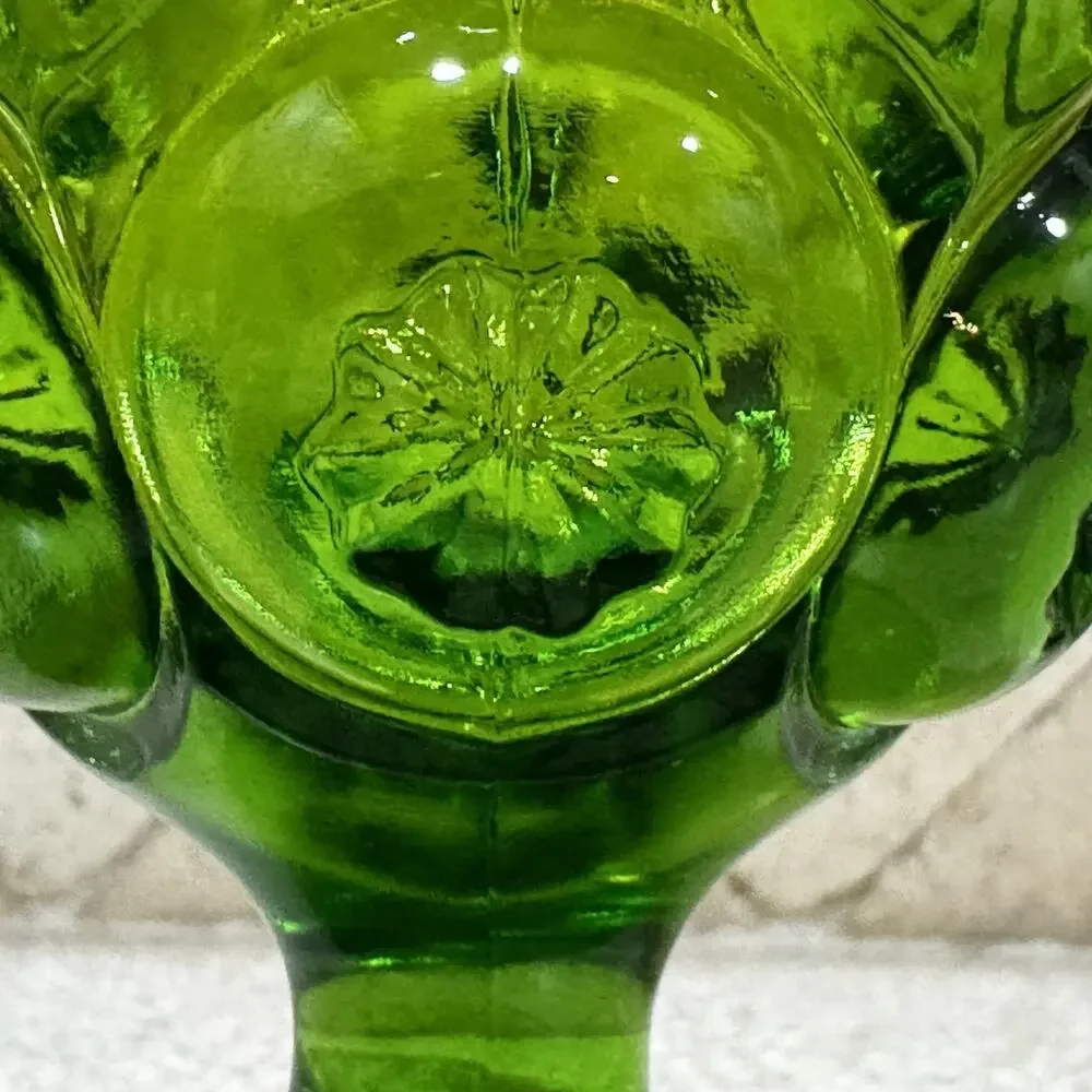 Vintage LE Smith Green Moon & Stars‎ Ruffled Footed Open Vase Compote 5 3/4